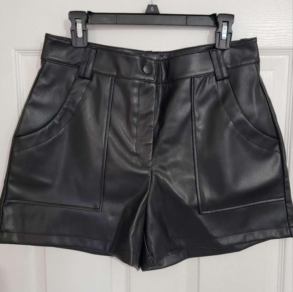 Primark Black Pleather Shorts (10)